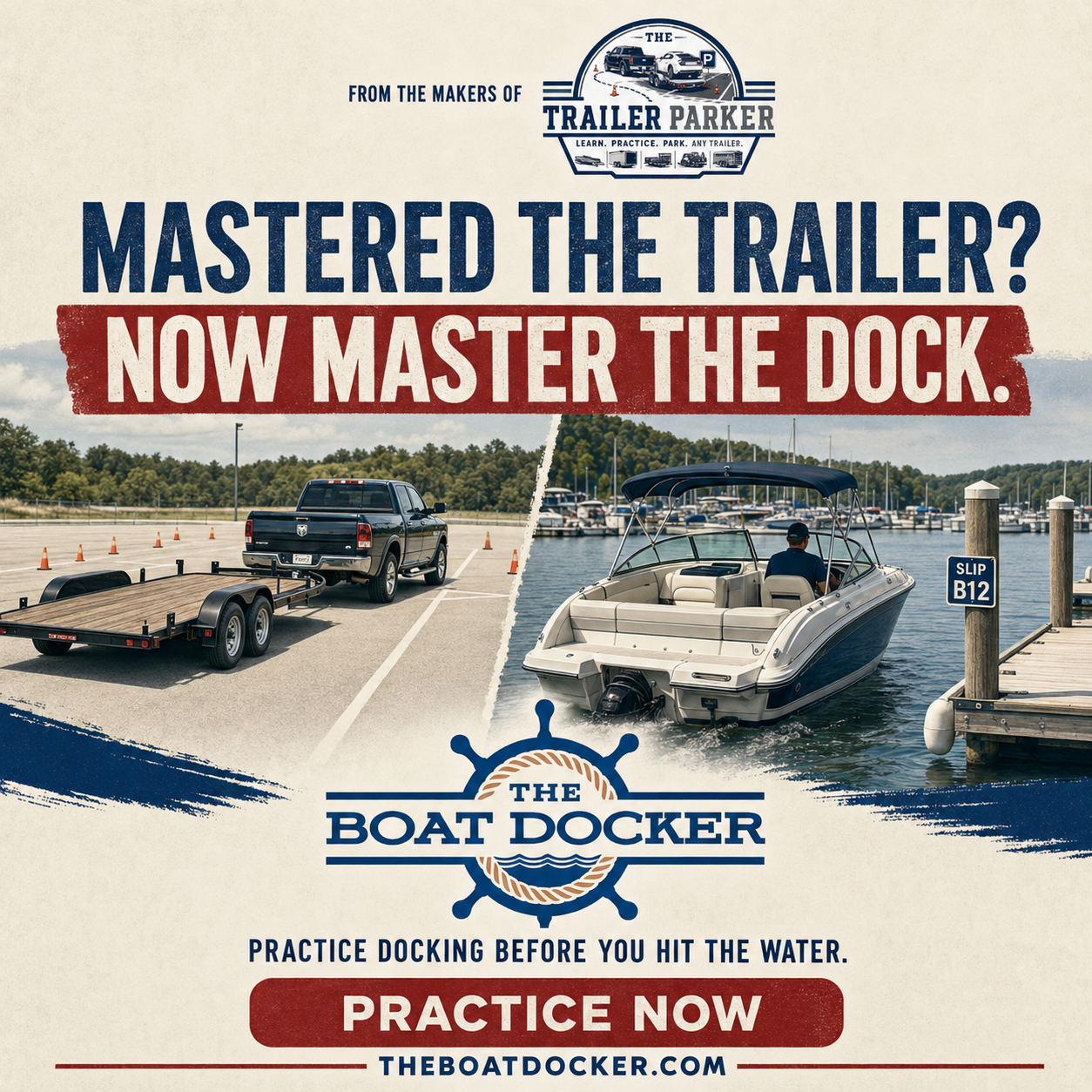From the makers of The Trailer Parker: The Boat Docker &mdash; practice docking before you hit the water. Practice Now.